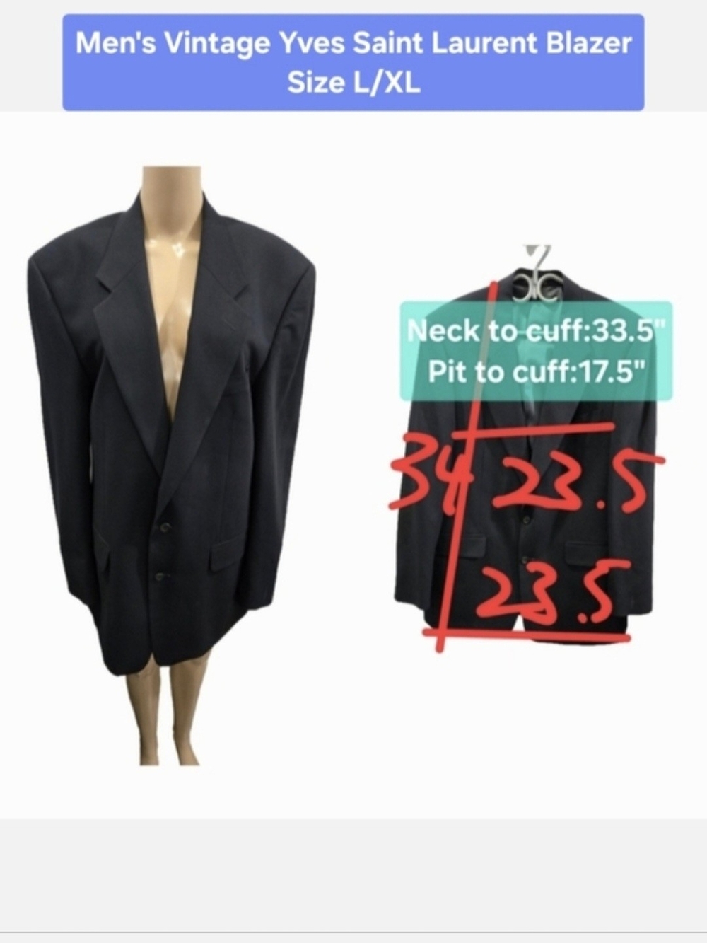 Men's Vintage Luxury Designer Yves Saint Laurent Blazer Size L/XL